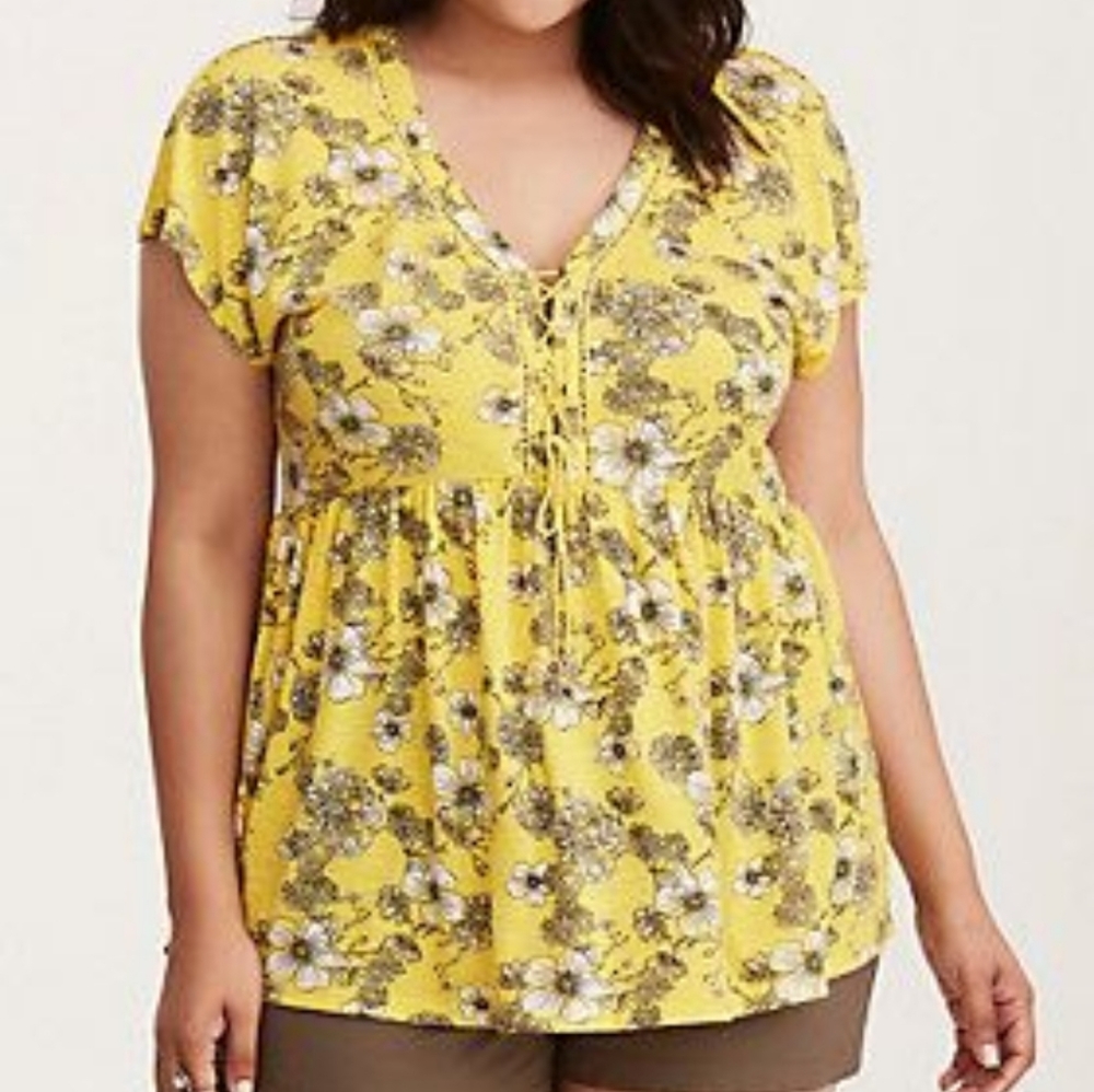 Torrid yellow vneck babydoll top